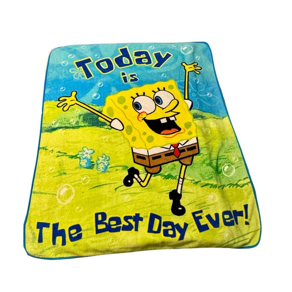 Rare HTF SpongeBob Today is the Best Day Ever Plush 60x48 Blanket Northwest 2009 - Picture 1 of 3